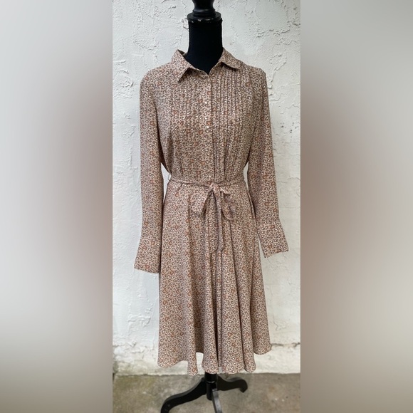 Nanette Lepore Collared Tie Waist Long Sleeve Pleated Multi Print Dress - Size 6 - Picture 4 of 16